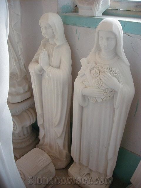 Hand Carved White Marble Statue Vestal with Cross, White Statues