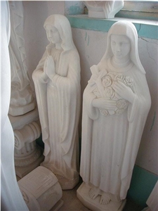 Hand Carved White Marble Statue Vestal with Cross, White Statues