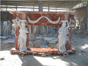 Hand Carved White/Red Marble Fireplace Surround Mantel