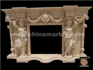 Hand Carved White/Red Marble Fireplace Surround Mantel