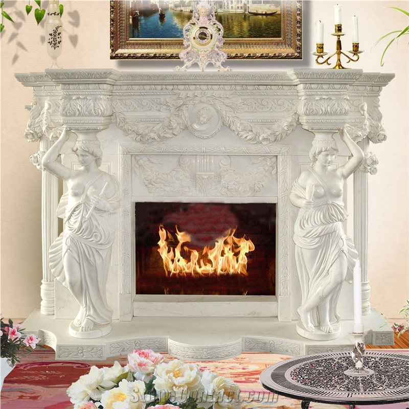 Hand Carved White/Red Marble Fireplace Surround Mantel