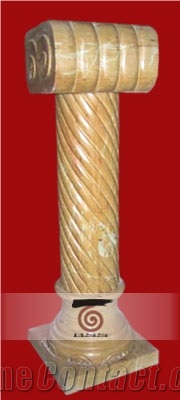 Hand Carved Yellow Marble Column Pedestal / Pillar