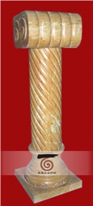 Hand Carved Yellow Marble Column Pedestal / Pillar