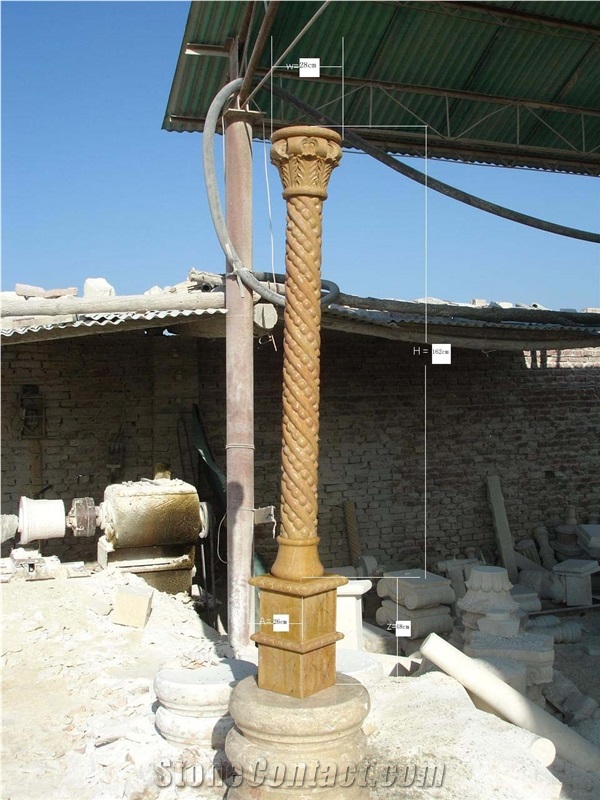 Hand Carved Yellow Marble Column Pillar