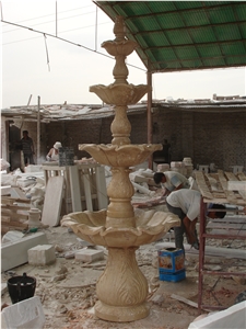 Hand Carved Yellow Marble Fountain