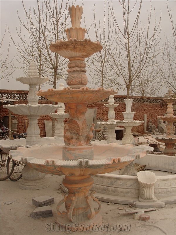 Hand Carved Yellow Marble Fountain
