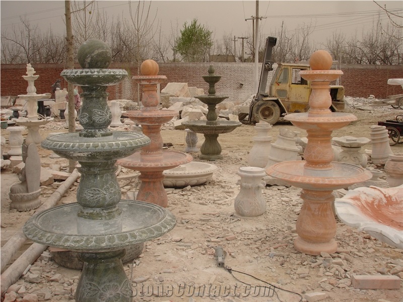 Hand Carved Yellow Marble Fountain