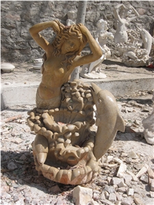 Hand Carved Yellow Marble Fountain with Statue Sculpture,China Yellow Marble