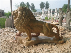 Hand Carved Yellow Marble Lion Statue Garden Sculpture Custom Made