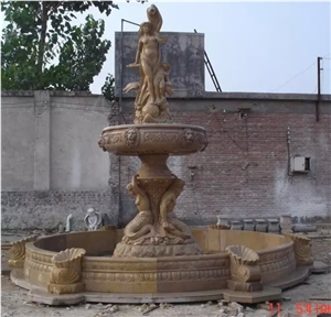 Hand Carved Yellow Marble Pool Fountain