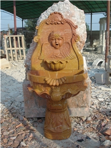 Hand Carved Yellow Marble Wall Fountain