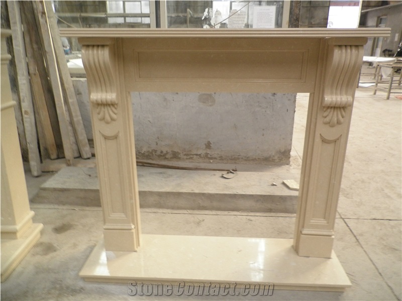 Machine Made Marfil Stone Fireplace Mantel