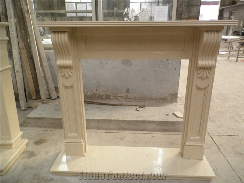 Machine Made Marfil Stone Fireplace Mantel