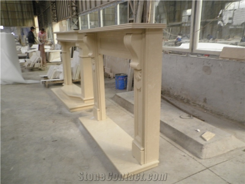 Machine Made Marfil Stone Fireplace Mantel