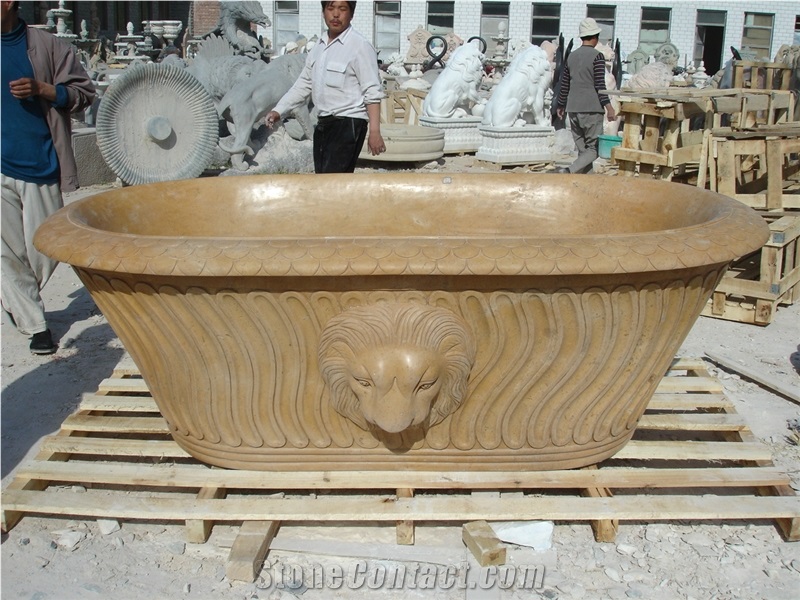 Marble Bathtub with Carving, Yellow Marble Bathtubs