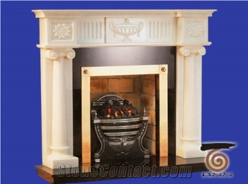 White Marble Fireplace Mantel with Column Design Surround Hearth