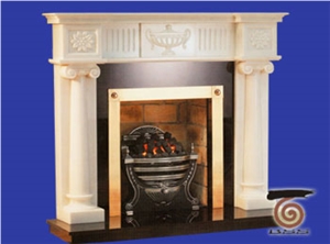 White Marble Fireplace Mantel with Column Design Surround Hearth