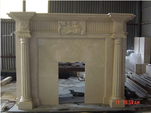 White Marble Fireplace Mantel with Column Design Surround Hearth