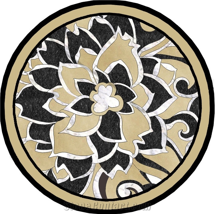 Black & Yellow Waterjet Medalion, Beige Marble Elegant Waterjet Inlay Medallions/Customized/New Design/Best Quality/Interior Decoration