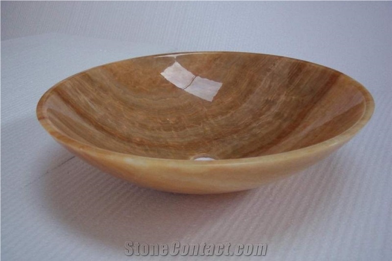 Chinese Wholesale Distributed Bathroom Stone Yellow Onyx Vessel Sinks Crystal Yellow Farm Natural Stone Durable Use