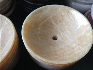 Made in China Honey Yellow Onyx Natural Stone Bathroom Washing Basins Factory Wholesale Marble/Granite Design Round Sinks