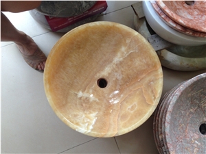 Natural Stone Basins Chinese Honey Onyx Round Sink,Wholesale Luxury Bathroom Washing Sink, Polish