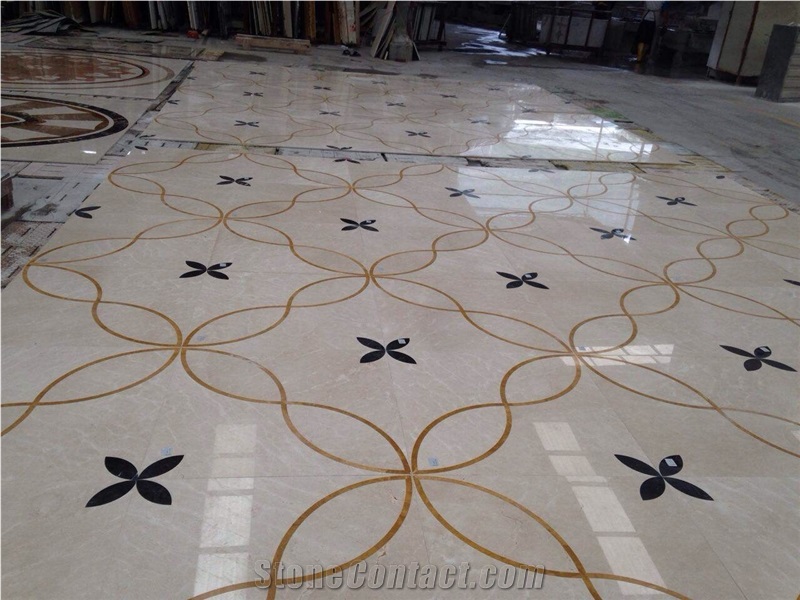 Nature Stone Marble Waterjet Pattern Tiles Marble Floor Medallion Tiles Hotel Indoor Medallions Black & White & Yellow