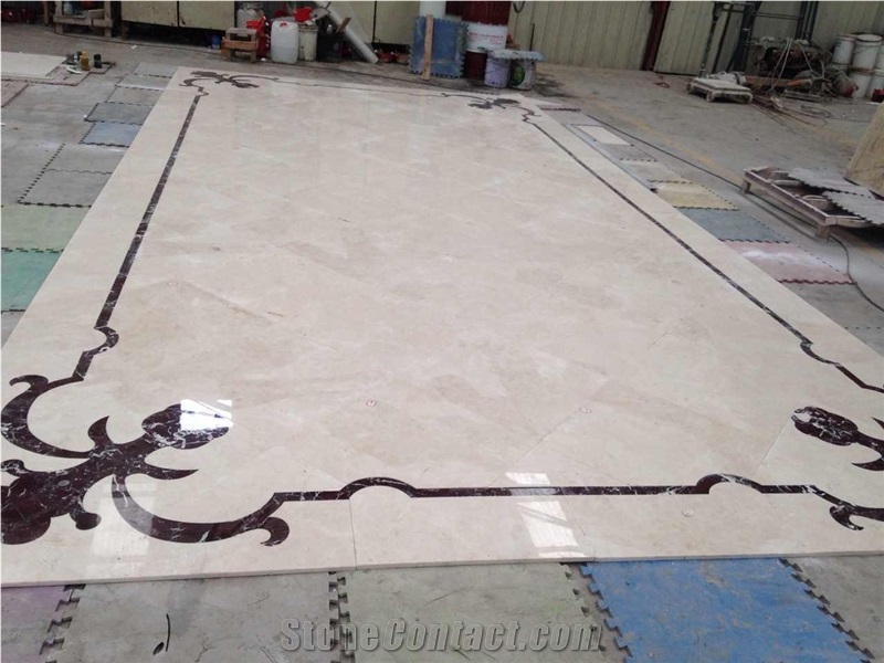 Project Pink/Black Marble Waterjet Square Medallions,Carpet Polished Flooring and Indoor Decoration 1.5/2cm Thickness