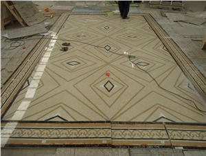 Stone Waterjet Medallion,Portoro Gold a Quality Modern Marble Inlay Flooring Design,Gold Marble Inlay Flooring Design,Golden Year/Rosso Verona/Crema Marfil