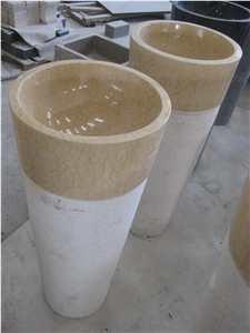 Sunny Yellow Marble Pedestal Sinks,Egypet Yellow Marble Round Basins