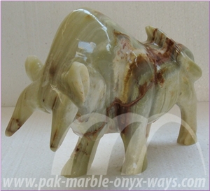 Bull Onyx Artifacts (In Stock) 12 Inch, Green Onyx Bull Artifacts Of Pakistan