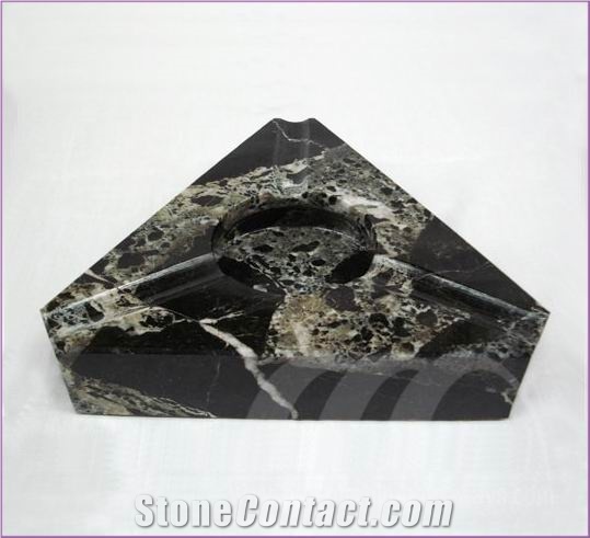 Cigar Ashtray Black Zebra Marble