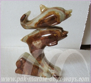 Double Dolphin Onyx in Stock 8 Inch, Green Pakistan Onyx Artifacts & Handcrafts Pakistan