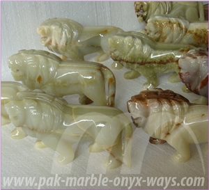 Green Onyx Lions Artifacts & Handcraftsin Stock 8 Inch