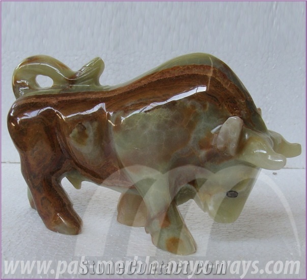 Green Pakistan Onyx Bull Artifact in Stock (8 Inch)