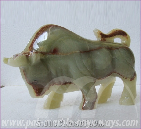 Green Pakistan Onyx Bull Artifact in Stock (8 Inch)