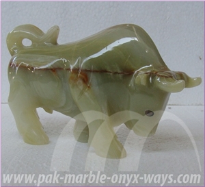 Green Pakistan Onyx Bull Artifact in Stock (8 Inch)