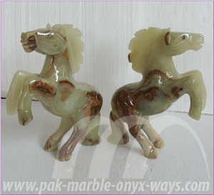 Light Green Onyx Carved Horse Handcrafts 12 Inch (In Stock)
