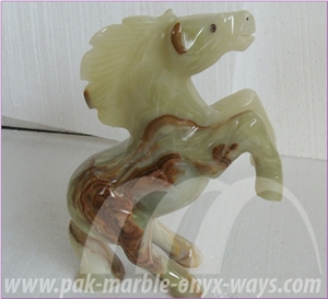 Light Green Onyx Carved Horse Handcrafts 12 Inch (In Stock)