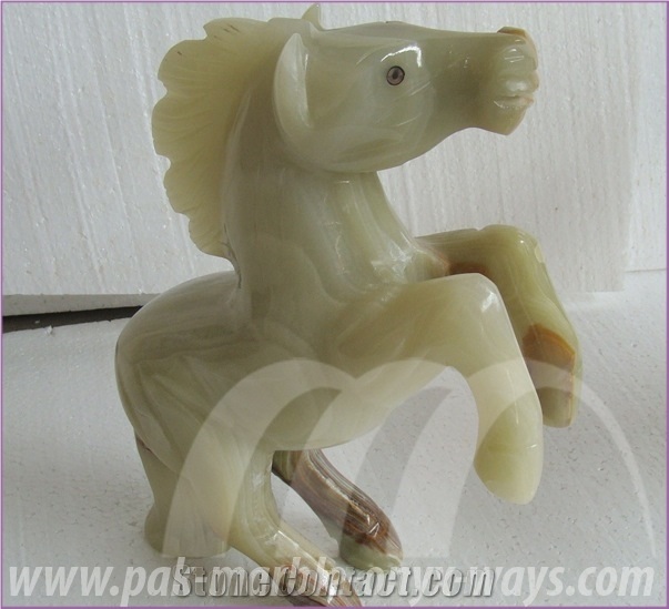 Light Green Onyx Carved Horse Handcrafts 12 Inch (In Stock)