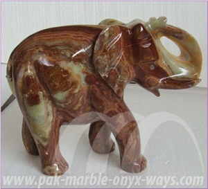 Multicolor Green Onyx Elephant Artifacts in Stock (12 Inch)