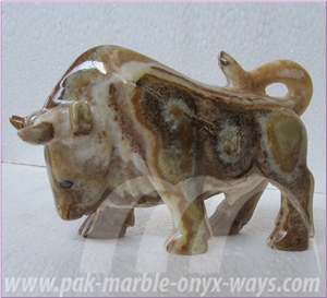 Onyx Bull in Stock 8 Inch, Multicolor Onyx Artifacts & Handcrafts Pakistan