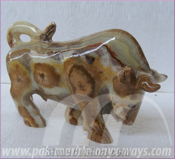 Onyx Bull in Stock 8 Inch, Multicolor Onyx Artifacts & Handcrafts Pakistan