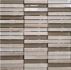 China Grey Wood Grain Mixed +Grey Wooden Mosaics+Glass Mosaic Manufacture Stone Material Mixing Glass Mosaic Rectangle Etc-Gw1g6