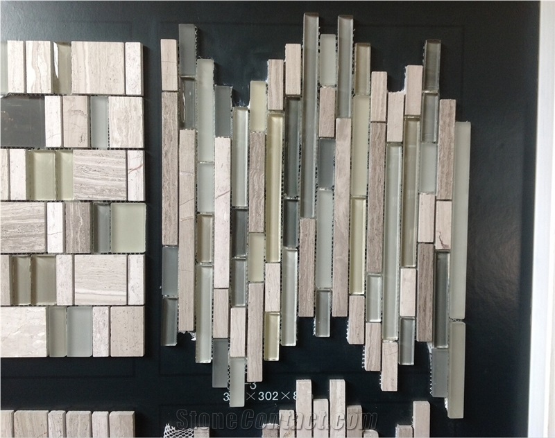 China Grey Wood Grain Mixed Manufacture Glass Mosaic Etc-Gw1g1
