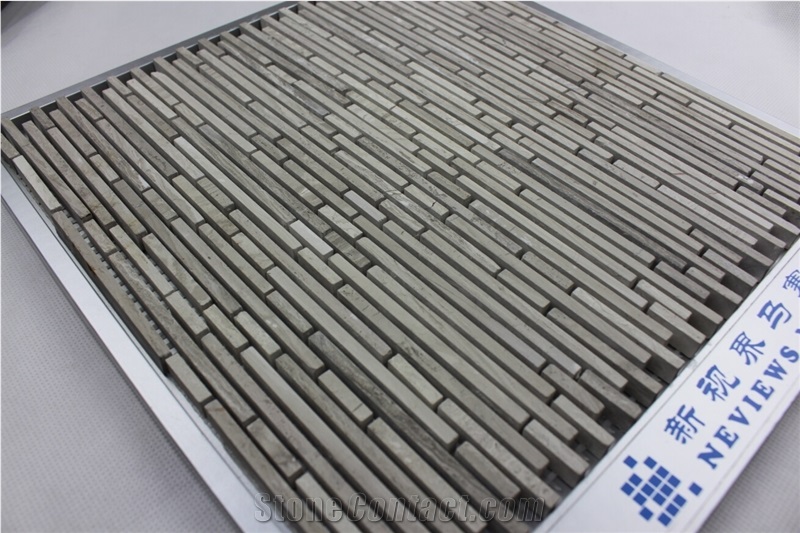 China Grey Wooden Mosaic Manufacture Exporter Polished Stone Material Linear Grey Nvsa341