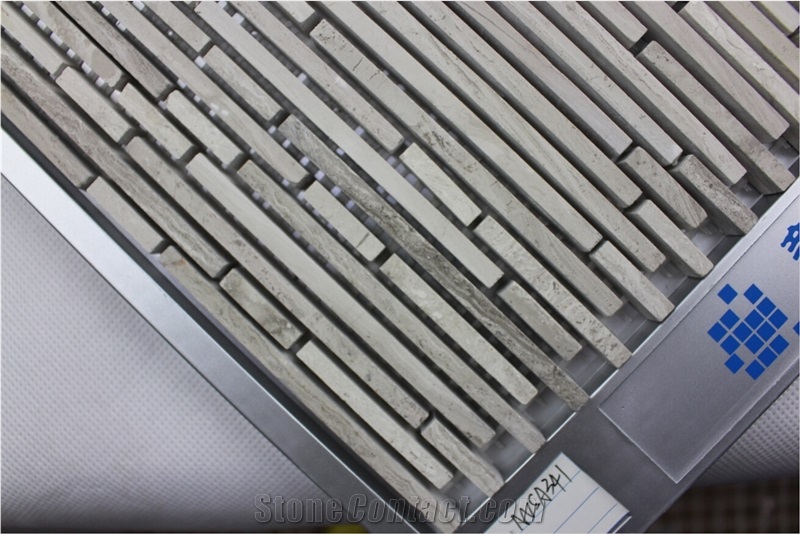 China Grey Wooden Mosaic Manufacture Exporter Polished Stone Material Linear Grey Nvsa341