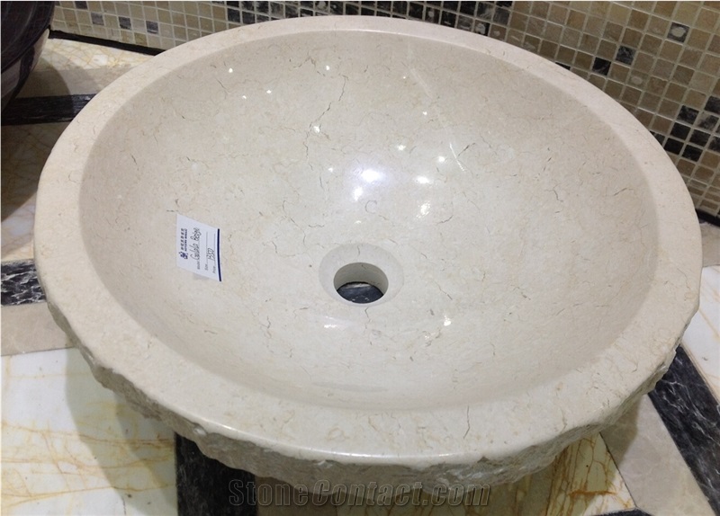 Stone Sinks Manufacture China 420*420*140 Rough Galala Beige