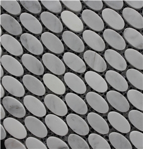 Volakas Marble Mosaic,White Marble Mosaic China Manufacture Stone Material Oval White A037s