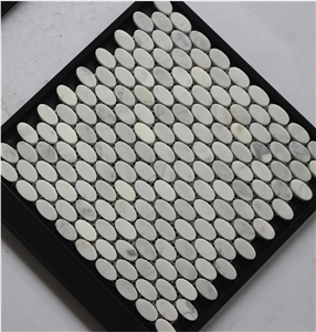 Volakas Marble Mosaic,White Marble Mosaic China Manufacture Stone Material Oval White A037s